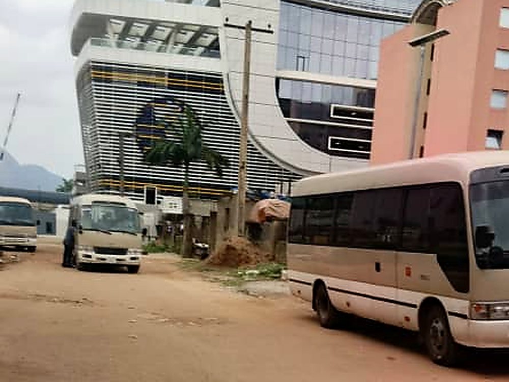Coaster buses lined up in the Central Business District, Abuja